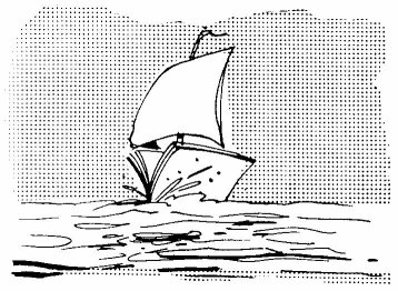 Grafik: Segelschiff, Buch als Schiffsrumpg
